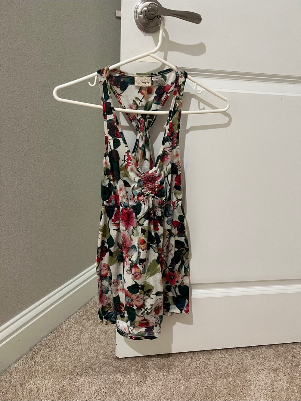 Daytrip White Floral Mini Dress with Pink & Green Accents